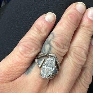 Platinum 3 Carat Moissanite Diamond and Double Moonstone Engagement Ring